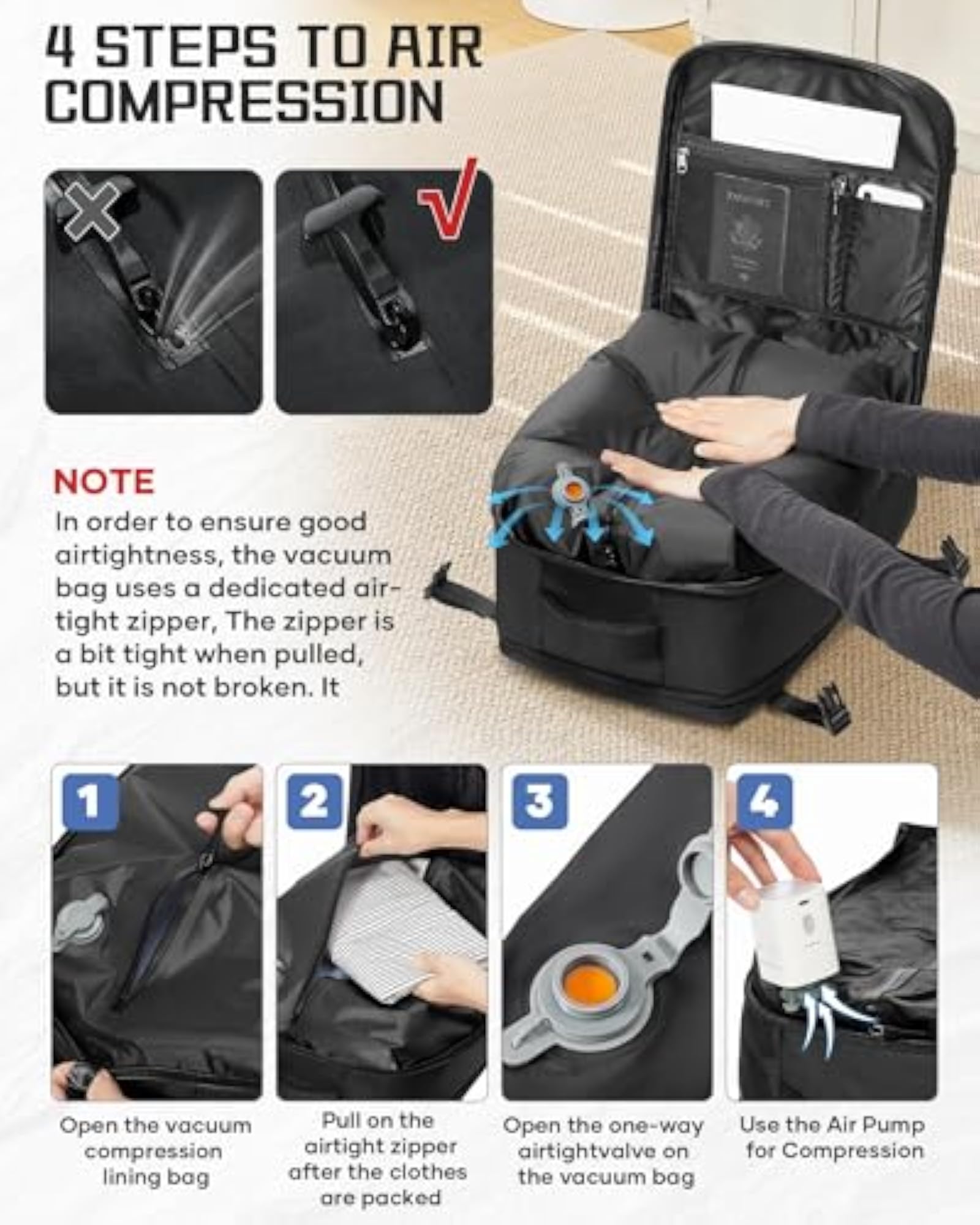 Vacuum Backpack Travel Bag with Pump
