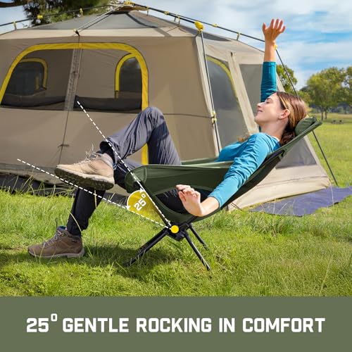Image of FanttikOutdoor Zeta L8 Max Camping Chair, Portable & Lightweight, Comfort-Driven Foldable Rocking Chair with Carry Bag for Camping, Hiking, Patio, Fishing, Support up to 250 lbs, Green