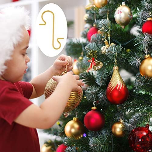 FEPITO 200 Pcs Christmas Ornament Hooks Gold Stainless Steel Christmas Ornament Hangers Perfect for Art Craft Christmas Tree Decorations