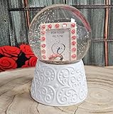 Foto-Schneekugel Rosen | Glas gefüllt mit Wechselrahmen | Höhe: 140mm, Breite: 100mm | Sockel weiß Ornamente | Spieluhr möglich | Valentinstag Muttertag | 40121