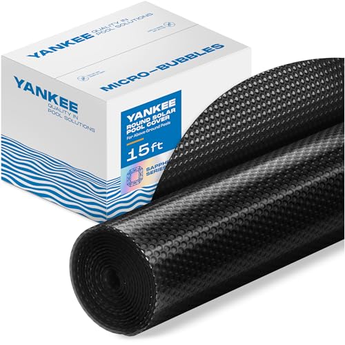 Round Black Solar Pool Cover - Extra Durable 14-Mil Polymer Micro Bubble for 15 ft Round Above Ground Pool by Yankee, Keeps Water Warm, Prevents Loss, Weatherproof Solar Blanket