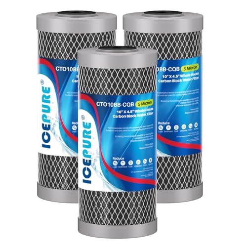 Image of ICEPURE 5 Micron 4.5 inch x 10 inch CTO10BB-CQB Whole House Water Filter Upgraded Coconut Shell Activated Carbon Lead Removal Water Filter Replacement for Home, 3PACK