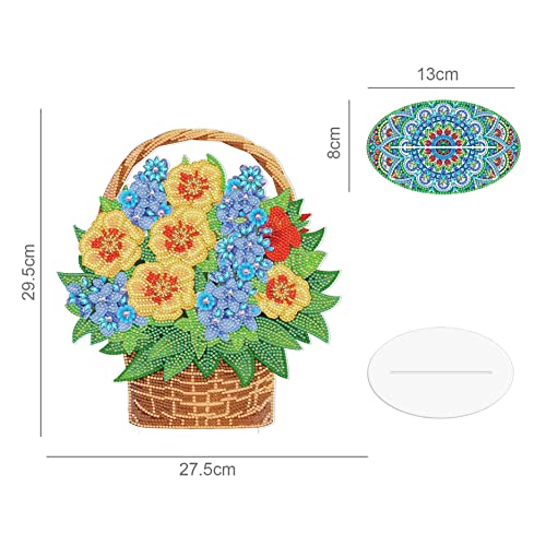 Image of AiYuanzsh Flower Basket Diamond Art Tabletop Ornament, Floral Double-Sided Acrylic Diamond Painting Desktop Decoration Kit, Large DIY Crystal Diamond Art Kits for Living Room Office Table Decor