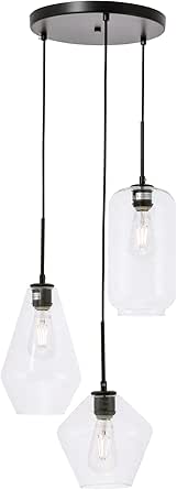 Living District Gene 3-Light Metal Pendant in Black and Clear Glass