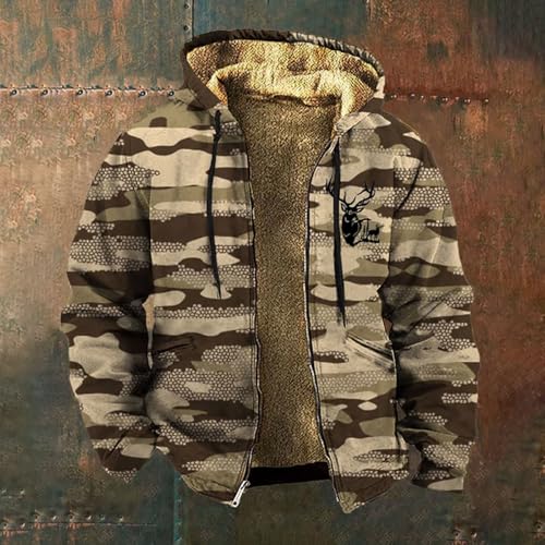 Camo Hooded Jacket for Men Fleece Lined Hoodies Full Zipper Warm Coat Long Sleeve Vintage Winter Shacket with Pocket2