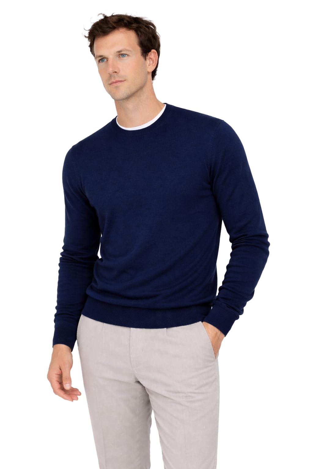 State Cashmere Men's Navy 100% Pure Cashmere Jumper Long Sleeve Pullover Crew Neck Sweater