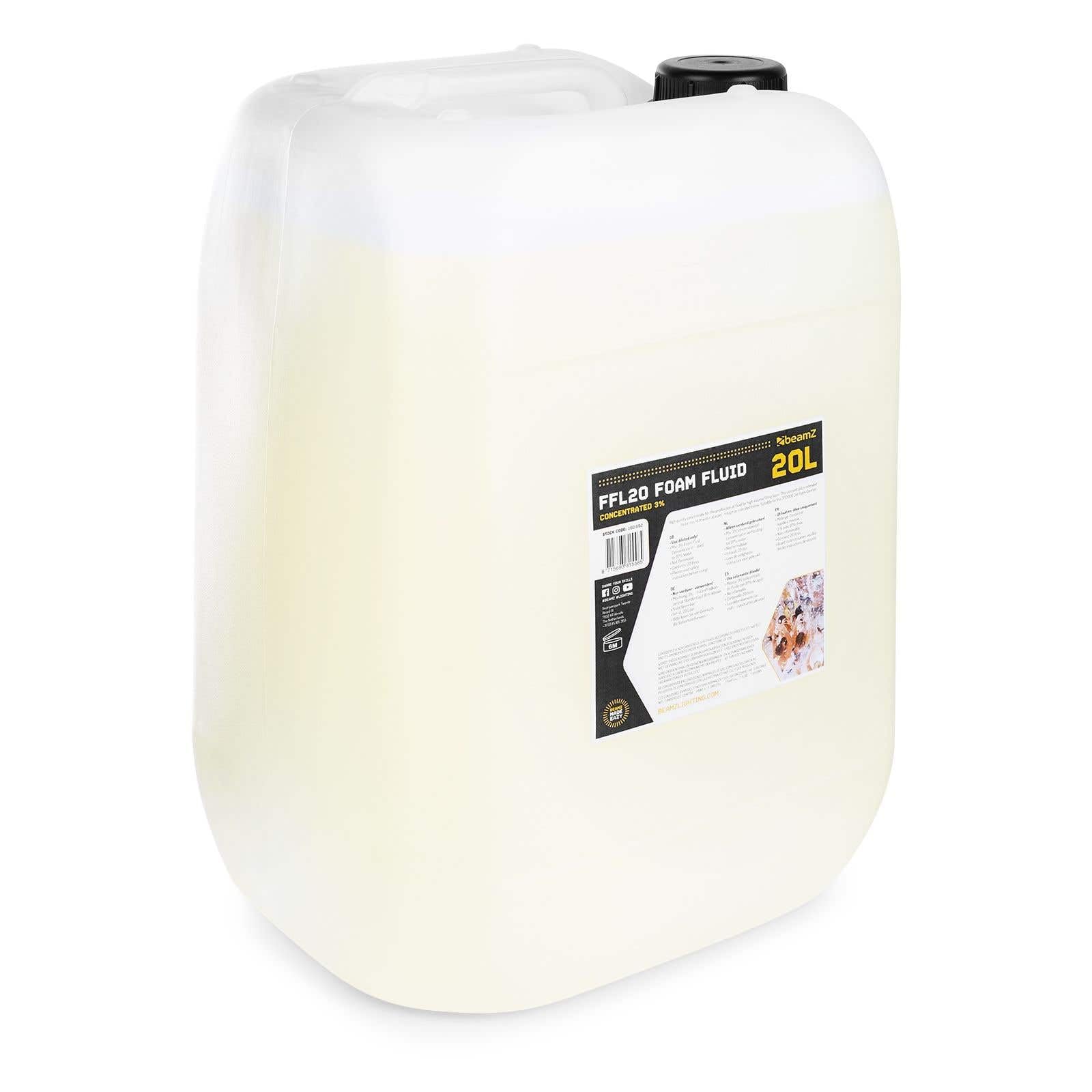 BeamZ FFL20 - Liquide pour Machine à Mousse Concentré 3% - 20L, Densité Standard, Mousse de Qualité, Non Inflammable, Mousse Liquide, Fabriqué en Europe, Compatible avec JFC1000, Contient 97% d'eau