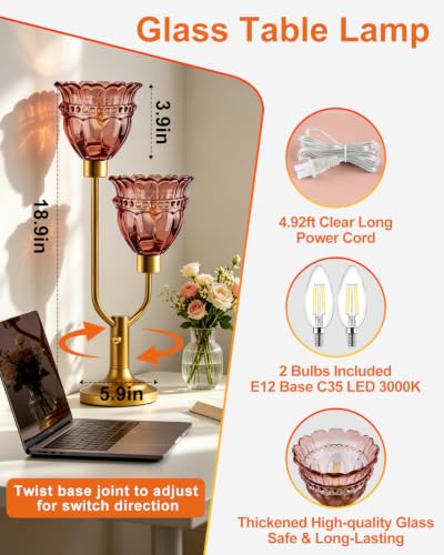 Image of Lightdot Mid Century Modern Red Glass Table Lamp Vintage Lamp Gift Dimmable