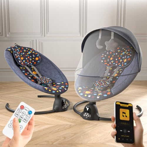 Image of BAYBEE Electric Baby Swing Cradle for New Born Baby | Rocker for Babies with Adjustable Speed & Safety Belt | Automatic Swing Cradle with Mosquito Net, Music & Toys for Infant Boys Girls (Deep Blue)