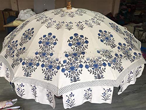 Indian Handblock Print Big Size Umbrellas, Indian Parasol Umbrella- Sun Shade Garden Umbrella, Patio Umbrella, Beach Umbrella, Sun Umbrella For Garden, Beach Umbrellas Parasols #TOP6