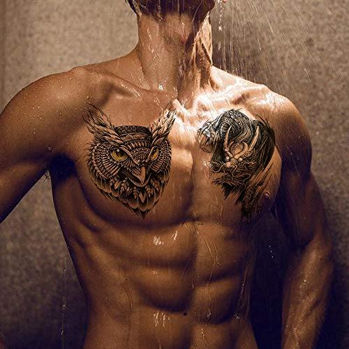 Temporary Tattoos For Men Women Large Tribal Totem Eagle Owl Wolf Tiger Dragon Lion Pattern Waterproof Faketattoos Body Half Arm Shoulder Chest (Pattern 3) #TOP3