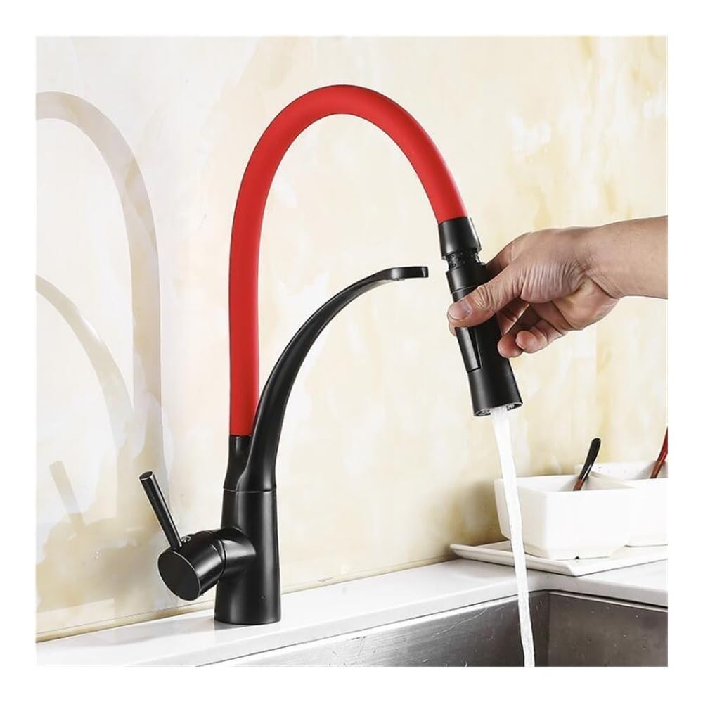 Blyqxs Red With Black Kitchen Mixer Sink Faucet Brass /Black Torneira Tap Kitchen Faucets Hot Cold Deck Mounted Bath Mixer Tap Xt-144(Red With Black)