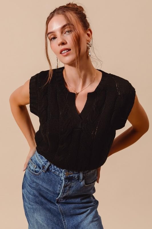 Notched Neck Cable Knit Sweater Vest4