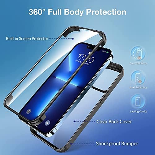 KKM Designed for iPhone 13 Pro 6.1-inch, Tempered Glass Case with Built-in Screen Protector and Shockproof Bumper for iPhone 13 Pro Case, Full Body Phone Cover Compatible with Magnetic Charger, Black