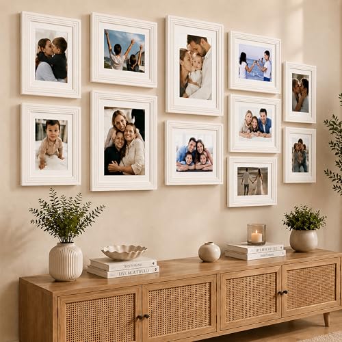 Image of Art Street White Gallery Wall Photo Frame Set for Living Room | Modern Family Memory Timeline Wall Decor with Multi Size Collage Frames for Home & Bedroom Decoration