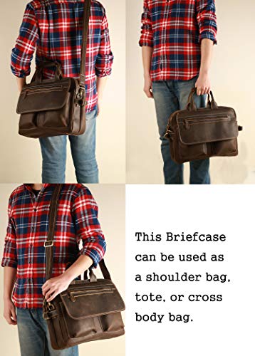 Iswee Leather Briefcase Fit under 16.5" Laptop Tote Shoulder Bag for Men Messenger Satchel Work Case Handbags Crossbody (Light Brown, Large) - Thumbnail 7