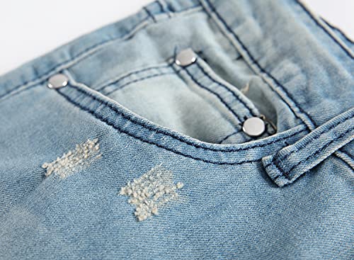 Men's Ripped Slim Fit Jeans Distressed Knee Holes Stretch Casual Denim Pants Destroyed Classic Fashion Wash Jean Trouser (Light Blue 1,40)3