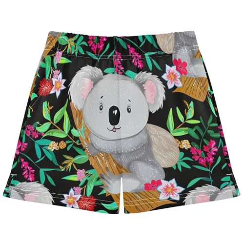 Girls Athletic Lounge Shorts Cute Koalas Colorful Floral Print Comfy Summer Kids Teen Pajama Sleepwear, X-Small