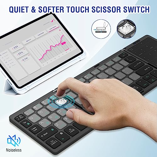 Image of EDJO Foldable Bluetooth Keyboard, Rechargeable Portable Wireless Keyboard with Touchpad & Number Pad for Android, Windows, iOS, PC /Laptop /Smartphone /Tablet (Grey)