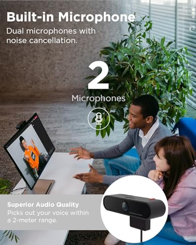 Image of Lenovo HD 1080p Webcam (LC50) - Monitor Camera with 90 Wide Angle, Dual Microphones & Smart Video Capture - Magnetic Desktop Cam w / Privacy Shutter & Light for Virtual Class, Meetings & Conferences