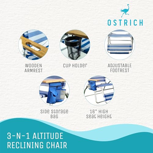 image for Ostrich the Altitude 3N1 Lightweight Beach Reclining Lounge Chair w/ F