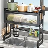 JuneSun 二層式食器ラック 超薄型 ステンレス製 シンク 食器乾燥 防錆 大容量 流水 多機能収納 ナイフホルダー 組み立て簡単 [並行輸入品]