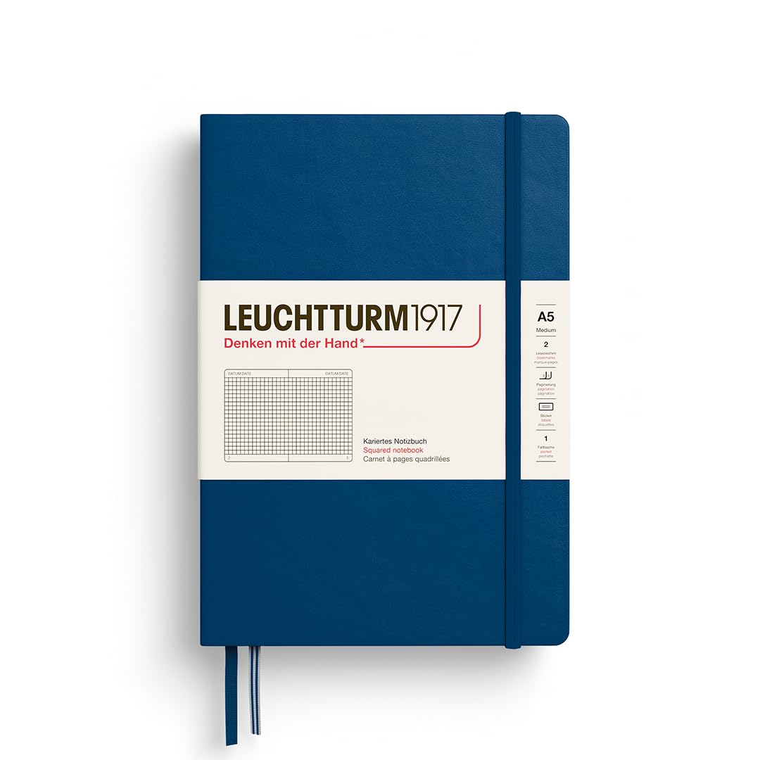 LEUCHTTURM1917 373992 Notebook Medium (A5), Hardcover, 251 Numbered Pages, Indigo, Squared