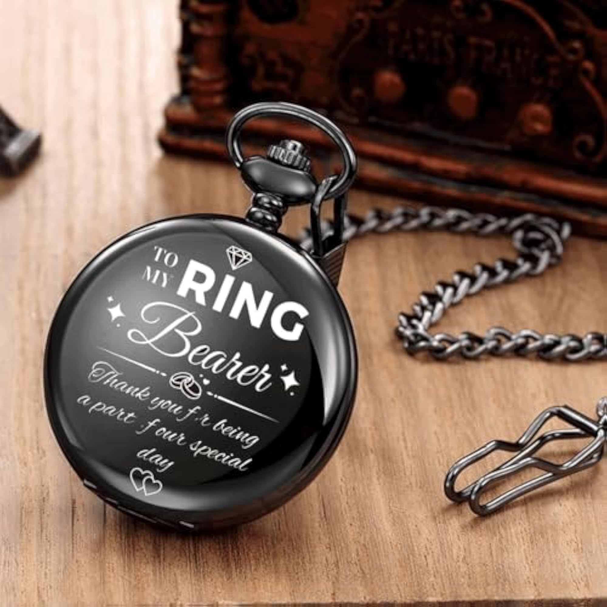 Engraved Pocket Watch for Ring Bearer Wedding Gift