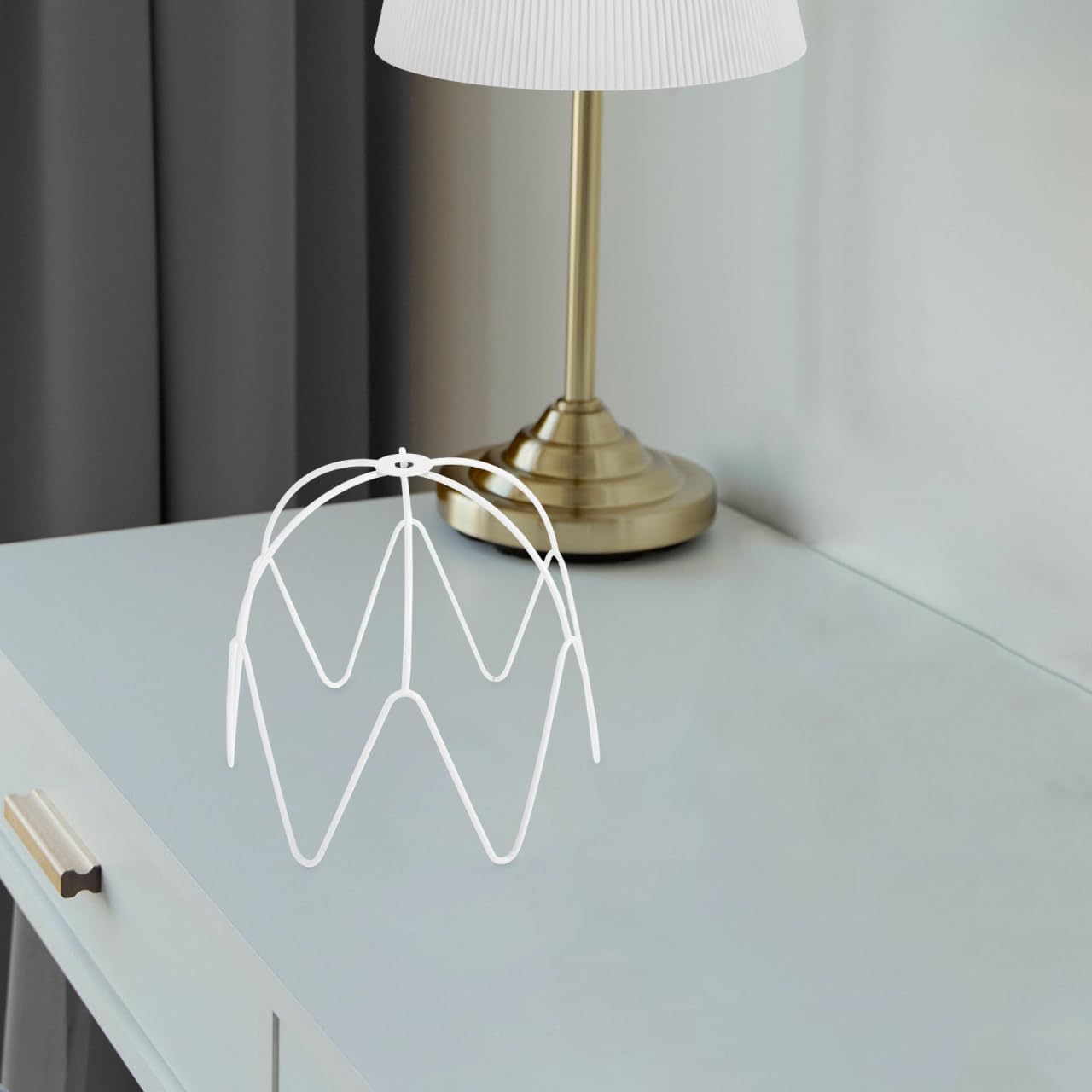 ABOOFAN Metal Wire Lampshade Frame White Table Light Shade Bracket for DIY Pendant Lighting Custom Lamp Protectors for Home Cafe 1 Pack