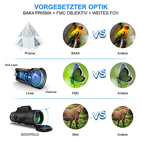 Monokular Teleskop, 12X50 HD Handheld Fernrohr mit Smartphone Halter Einstellbar Stativ, Hochleistungs Starscope… – Bild 4