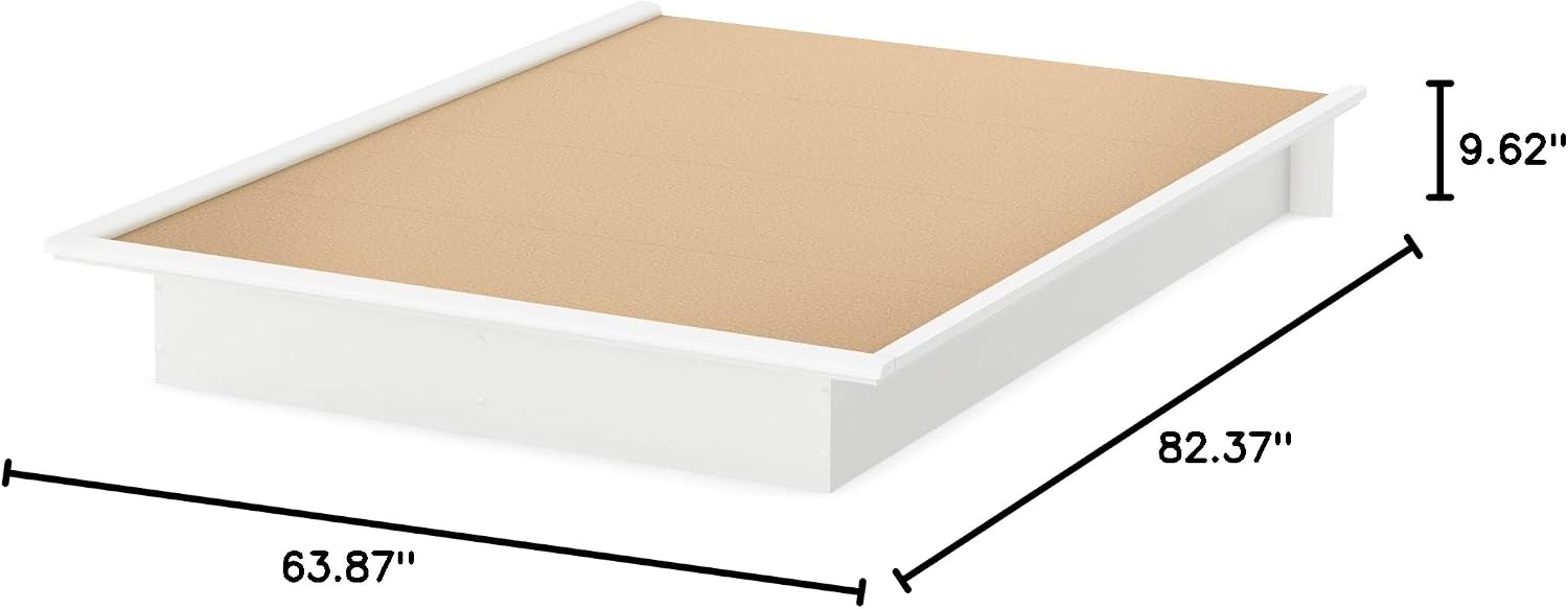Basic Collection Platform Bed with Moulding - Queen Size - Pure White - Contemporary Design - by South Shore
