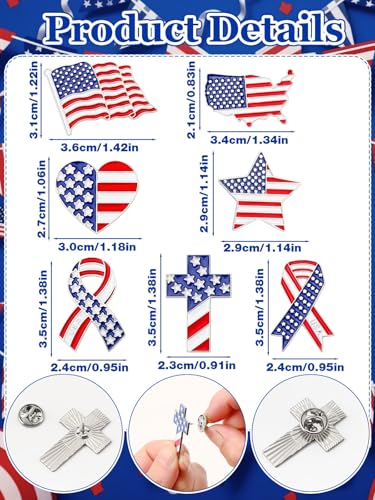 Image of JUNEBRUSHS 28 pcs American Flag Lapel Enamel Brooch Pins for Memorial Day 4th of July Veteran Gifts Pins Souvenir Hat Men Women Patriotic Clothes Backpacks Decor Accessories