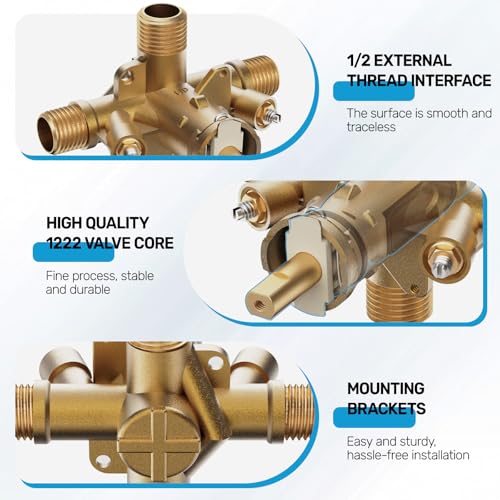 2510 Shower Valve Compatible with Moen Posi-temp Valve, Pressure Balancing Rough-In Valve, 1/2 Inch IPS Connection, Brass 4-Port for Bathtub and Shower