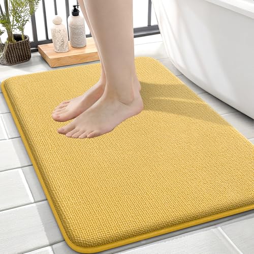 Image of OLANLY Thick Memory Foam Small Bathroom Rugs 24x16, Extra Soft Absorbent Bath Rug, Quick Dry Bath Mats, Non-Slip, Machine Washable Carpet for Bathroom, Tub and Shower, Home Decor Accessories, Yellow