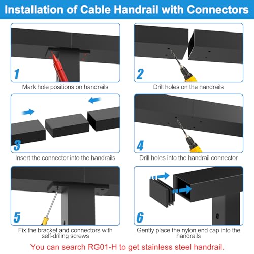 Image of Handrail Extension Connector - Flat Handrail Accessories, POM Handrail Connector Fitting for Rectangular Cable Railing Handrail, Deck Cable Railing System, RG01-E