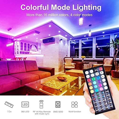 Wixann LED Strip Light,RGB LED Strip Lights 10m with Remote,Dimmable Music Sync LED Lights,12V Flexible SMD 5050 LED Strip Lights,Specialty & Decorative Lighting
