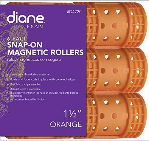 Diane Snap On Magnetic Roller, Orange, 1 1/2'', Keeps hair style in place, Holds curls, Non breakable material, For all types of hair, Hair style, Dry or damp hair.