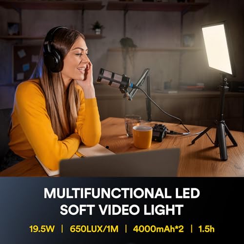 Image of RALENO Led Video Light, Camera Camcorder Photo Light Panel with LCD Display Built-in Lithium Battery Dimmable 3300K-5600K Bi-Color CRI 95+ Ultra-Thin Lighting for YouTube Video Portraits Shooting