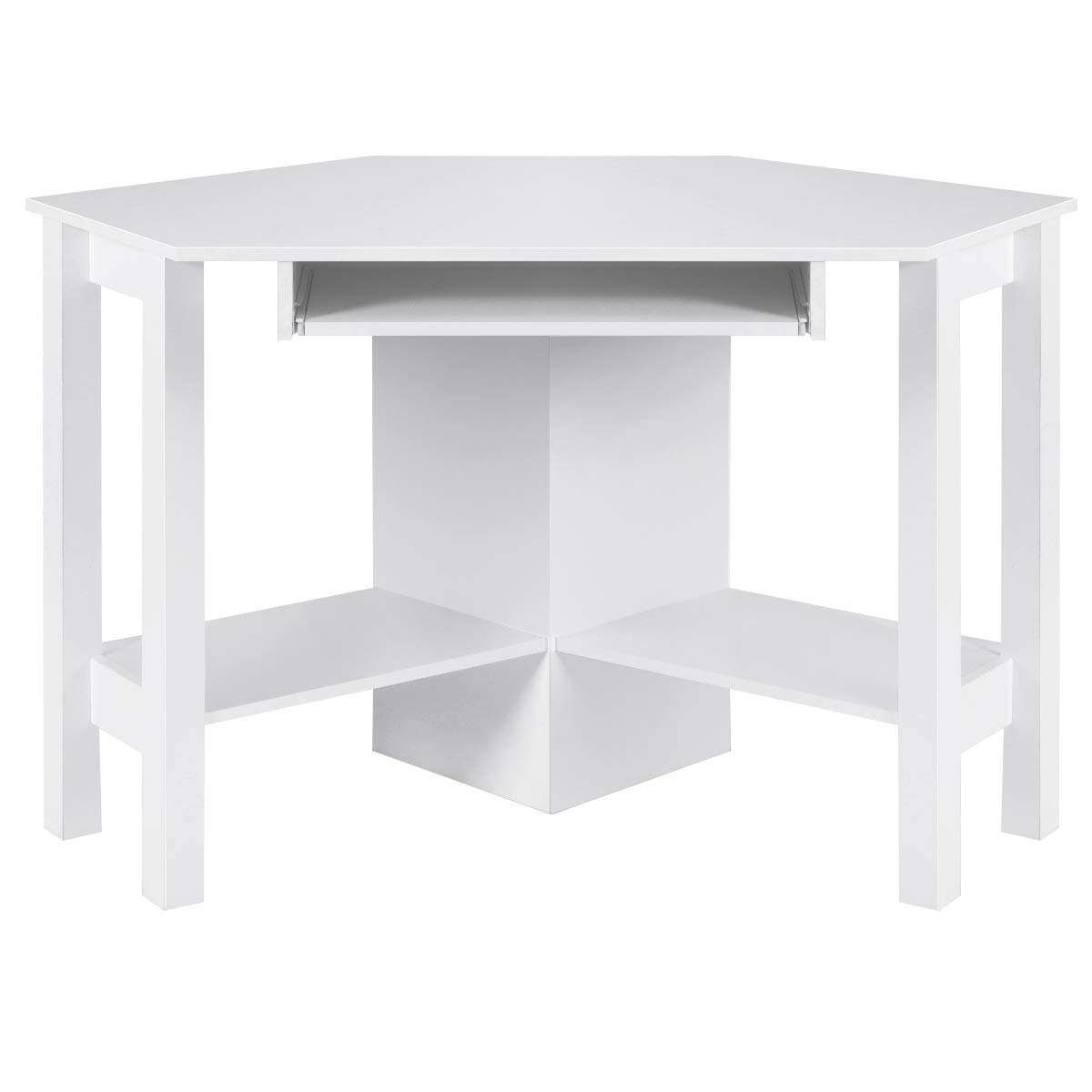 Tangkula White Corner Desk, Corner Computer Desk with Smooth Keyboard