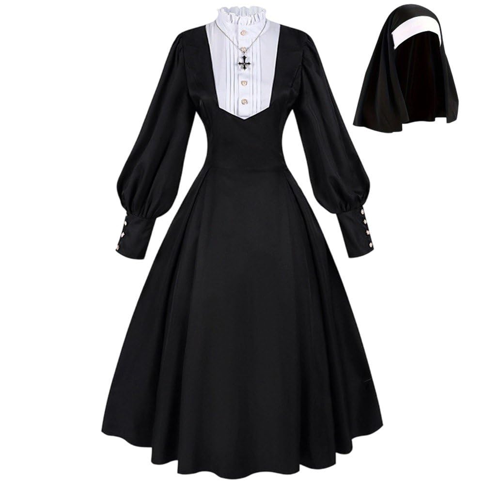 Wudaizhi Conjunto De Disfraz De Aterradora para Mujer, Vestido De Elegante para Adultos, Disfraz Religioso De Sacerdote para Halloween, Carnaval Y Fiesta De Cosplay.