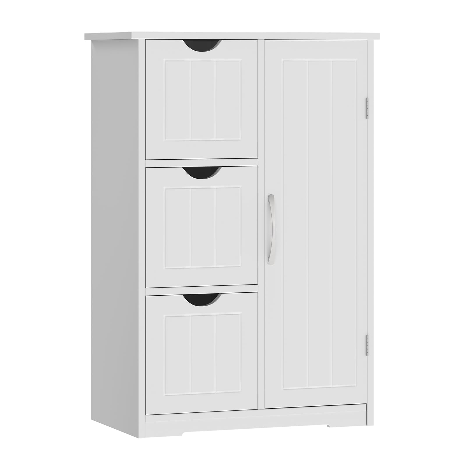 Sweetcrispy Badezimmerschrank modern, mit 3 Schubladen & 1 Tür, Hochglanz Weiß mit Einlegeboden & großem Stauraum, schmale Badkommode, Badezimmer Kommode, 60 x 30 x 81 cm