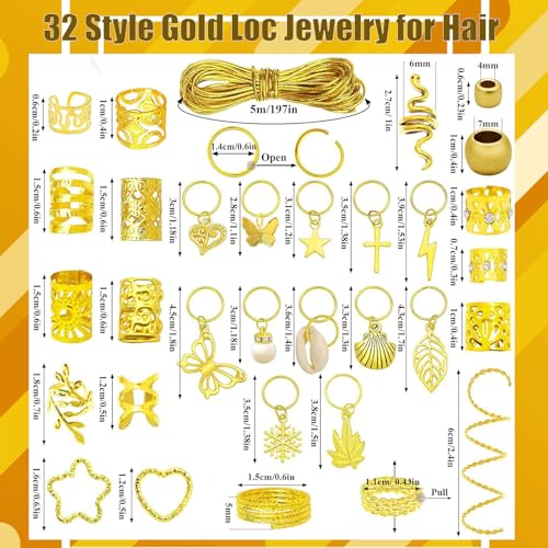 300 Piezas Accesorios de Joyas de Cabello Doradas para Trenzas miniatura 6