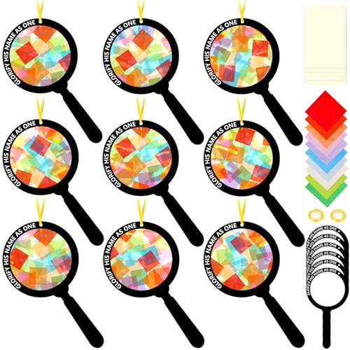 Renbuzhu 48PCS Sunday School VBS Crafts Bulk: Paper Magnifying Glass Nativity Suncatchers Jesus Religious Christian Activity DIY Kits Church Decorations Window Stained Glass Effect Art Supplies