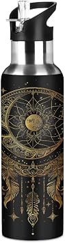 20oz Sports Water Bottle, Stainless Steel Insulated Reusable Water Bottle, Leakproof Design for Gym, Camping, Workout, Moon Gold Dreamcatcher