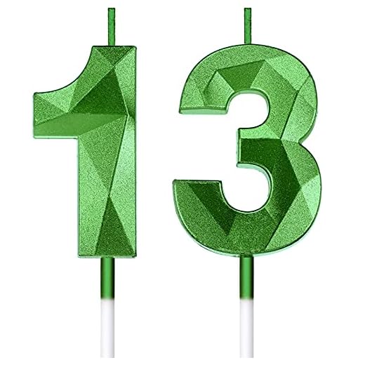 Nuanchu Velas de 13 Cumpleaños Velas de Número de Pastel Topper de Velas de Tarta de Feliz Cumpleaños Decoractivo Topper de Magdalena de Velas de Número de Diseño 3D para Boda Celebración, Verde