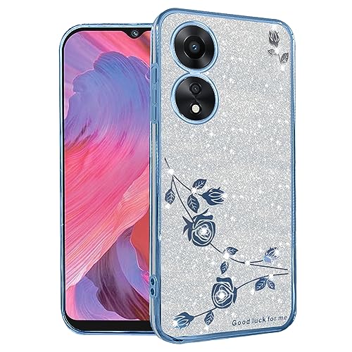 Coque Oppo A78 5G antichoc transparente pour femme avec motif floral et paillettes de luxe