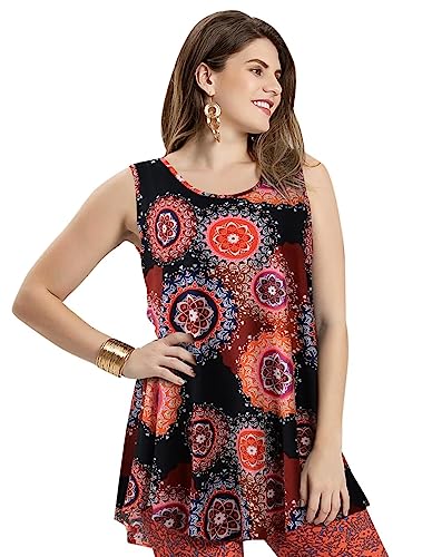 Larace Boho Clothing For Women Long Tank Tops Plus Size Floral Shirts Sleeveless Tunic Bohemian Summer Clothes(3X, A-Black19) #TOP2