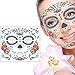 4 Pack Day of The Dead Sugar Skull Face Temporary Tattoo Halloween Makeup Tattoo Stickers for Halloween Masquerade Party(Floral, Red Roses,Black and Floral Skeleton)