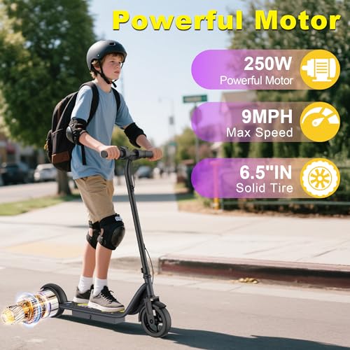 Image of Electric Scooter, 250W Motor, Max Speed 9 MPH, 6.5 inch Kick Scooter, 3 Speed Modes, LED Display, Max Load 155LBS