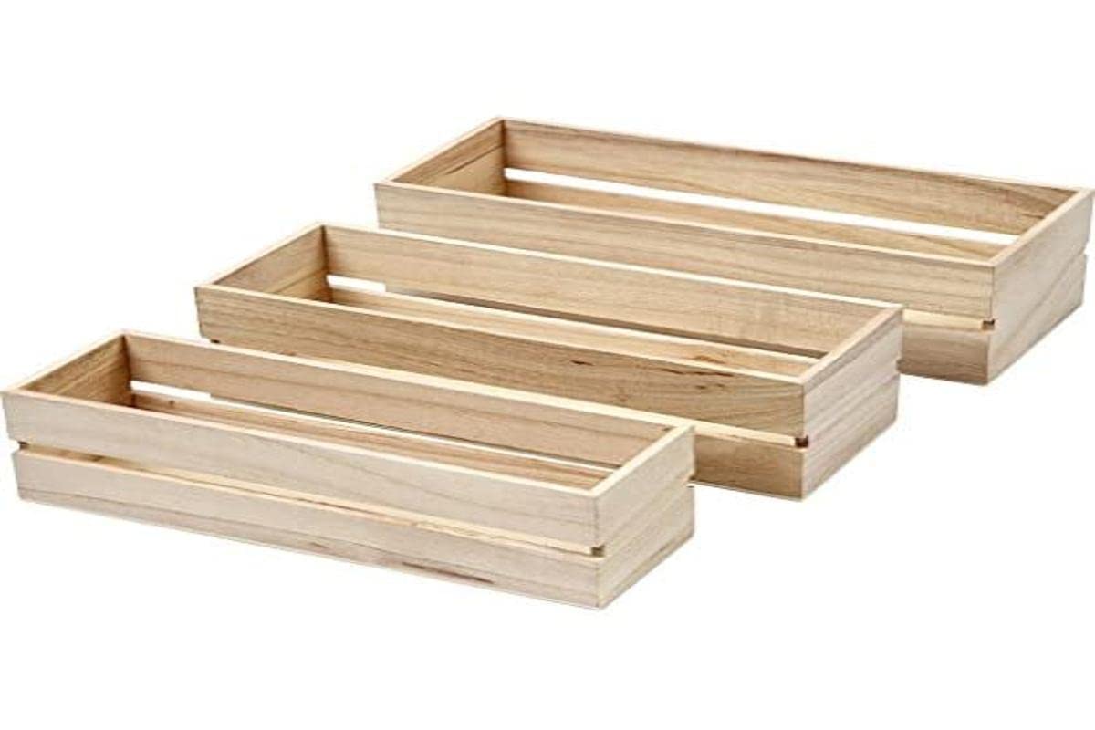 Wood Boxes, H: 6,5+7+7,5 cm, L: 22+23,5+25 cm, W: 7+8,5+10 cm, 3 pc/ 1 set